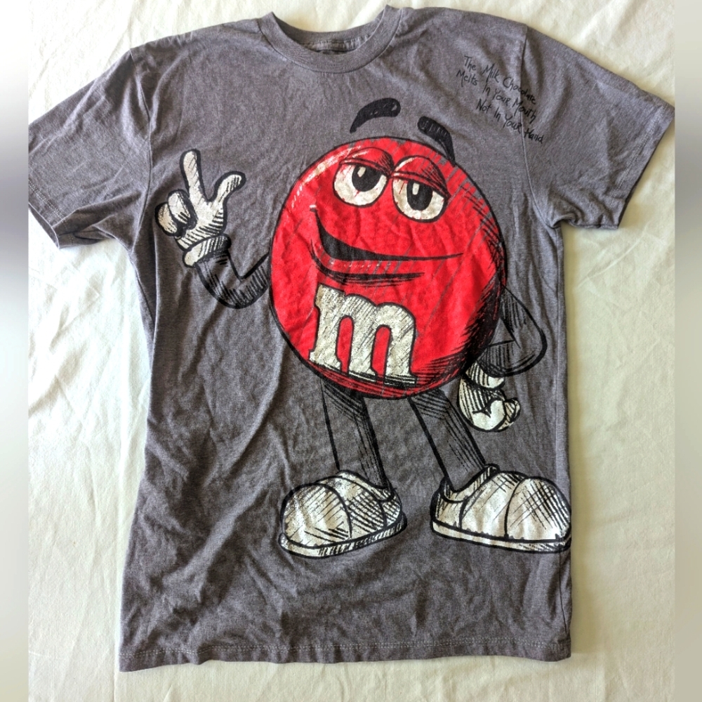 Red M&M Character Y2K Vintage Tee On Gray